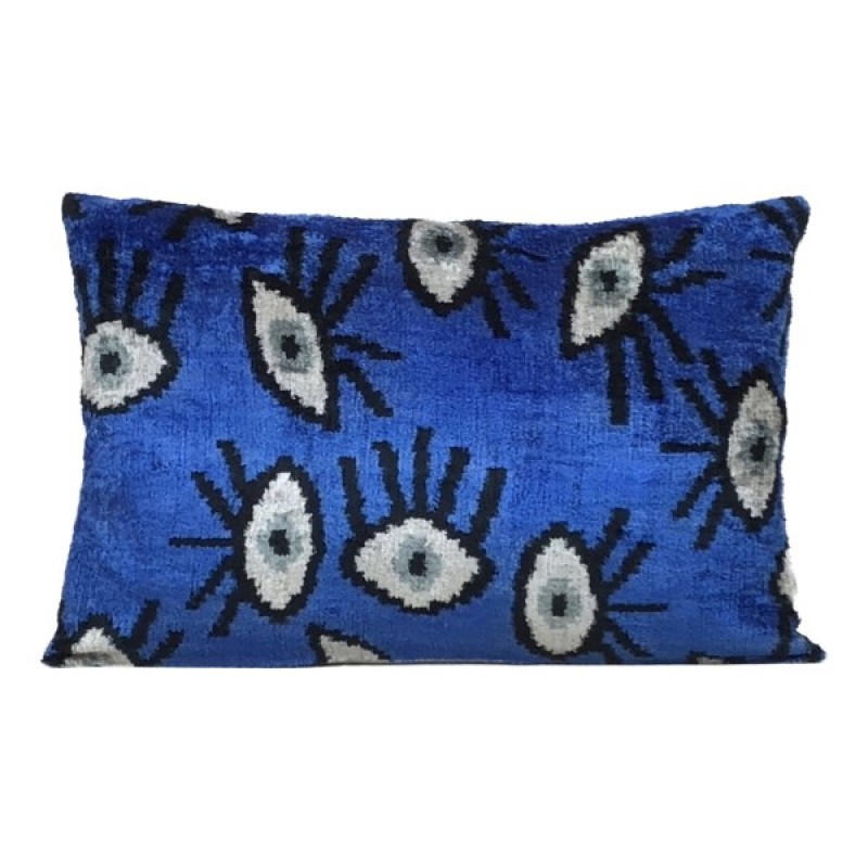 VELVET IKAT PILLOW COVER BLUE BLACK EYES Q6 VELVET IKAT PILLOW COVER BLUE BLACK EYES Q6